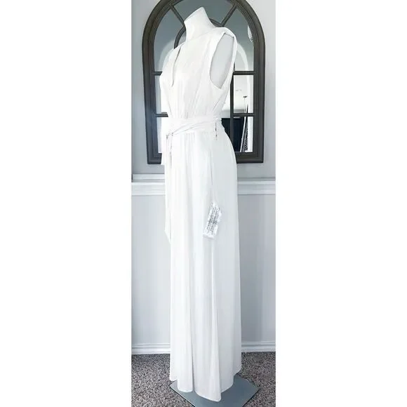 Dress the Population Krista Plunge Neck Side Slit Gown, Ivory, NWT, Size XXL - Picture 6 of 13